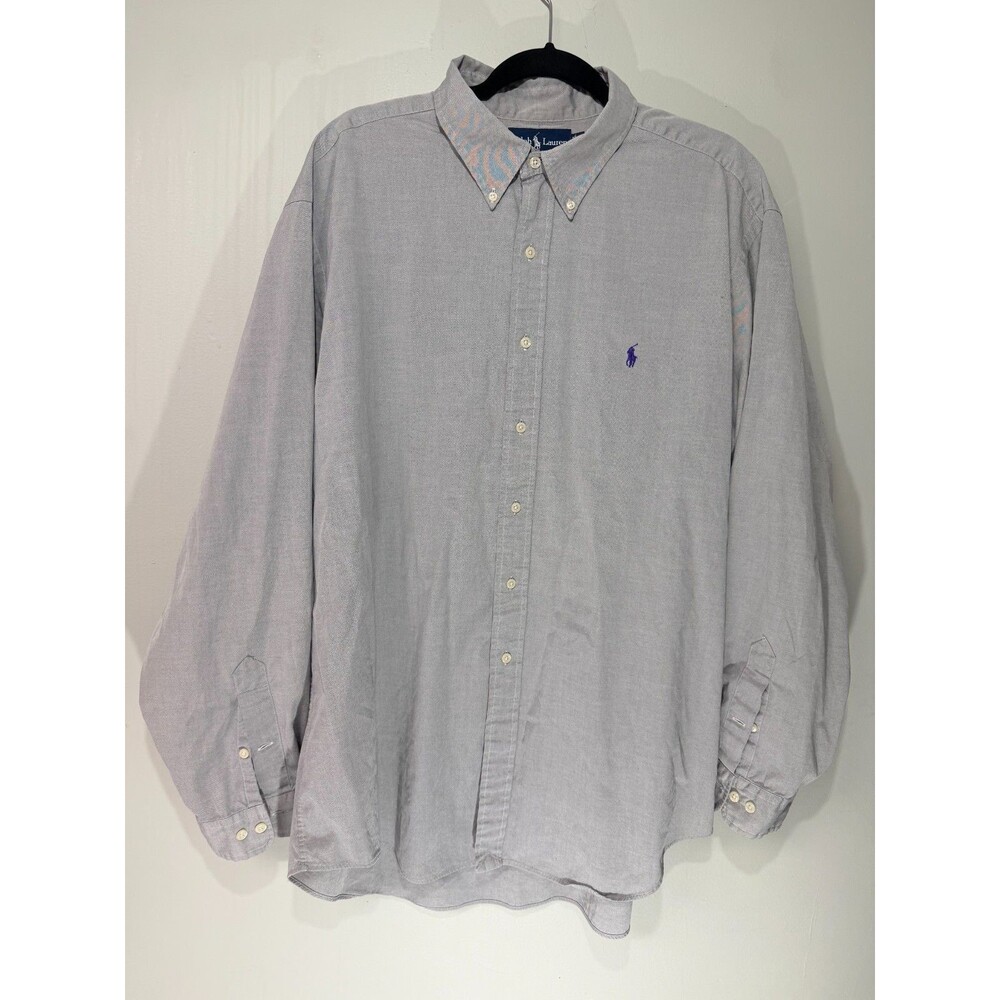 Ralph Lauren Classic Fit Oxford Button Down Shirt Men's 18 36/37 Gray Pony
